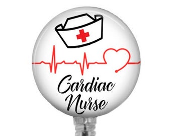 Cardiac Nurse Badge Reel: EKG Heart Stethoscope ID Tag