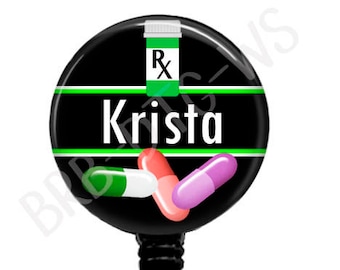 Pharmacy Badge Reel: Rx Bottle & Pills, Nurse Gift
