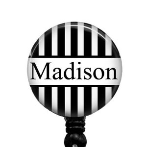 Personalized Black & White Stripes Retractable Badge Reel