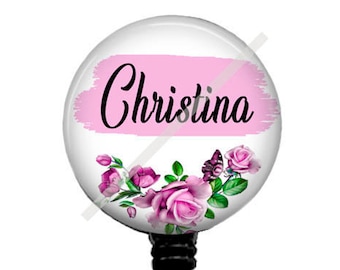 Personalized Floral Badge Reel: Retractable ID Holder, Nurse Gift