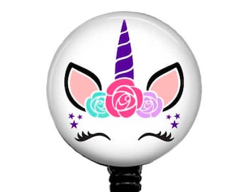 Purple Unicorn Badge Reel - Lanyard - Carabiner - Stethoscope ID Tag, 748M
