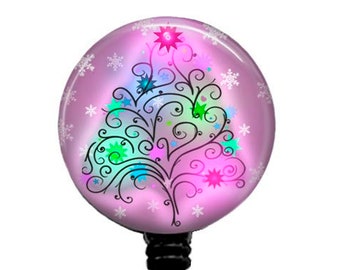 Christmas Tree Badge Reel, Retractable Badge Holder for the Holidays, Name Badge Clip, Stethoscope ID Tag, 619M