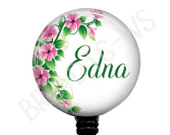 Floral Personalized Badge Reel: Retractable ID Clip