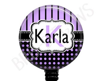 Personalized Purple Polka Dot Badge Reel: Nurse ID Holder & Stethoscope Tag