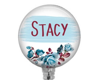 Floral Personalized Badge Reel: Retractable ID Holder