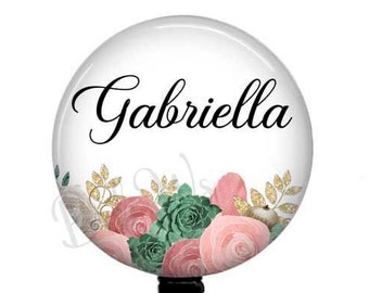 Blush Floral Retractable Badge Reel: Teacher ID Holder