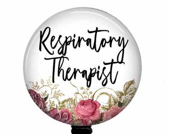 Floral Respiratory Therapist Badge Reel: Retractable ID Holder