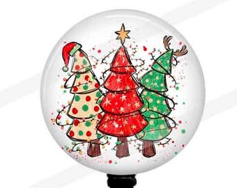 Christmas Badge Reel With 3 Colorful Christmas Trees, Holiday Badge Holder, Badge Top Only Available