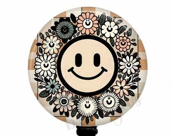 Happy Face Badge Reel for Teacher, Name Badge Clip, Retractable Badge Holder, Stethoscope ID Tag, Nurse Badge Reel, Lanyard Reel, T161