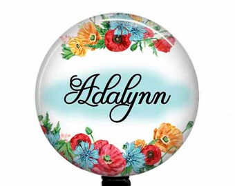 Floral Personalized Badge Reel: Retractable Name Tag