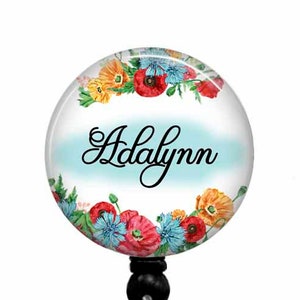 Floral Personalized Badge Reel: Retractable Name Tag