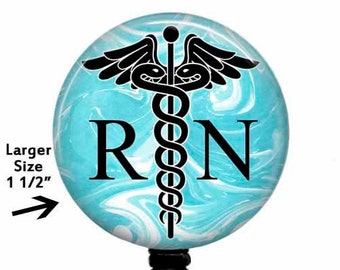 Marble RN Badge Reel, Stethoscope ID Tag, Carabiner, Lanyard, Retractable Name Badge Holder, 928L