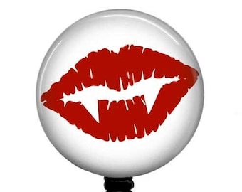 Halloween Retractable ID Badge Reel Holder Vampire Lips and Teeth, Carabiner, Stethoscope Tag, Lanyard, T61