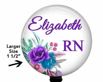Floral RN Badge Reel: Personalized Nurse ID Holder