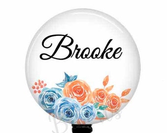Floral Personalized Badge Reel: Nurse, Teacher Retractable ID Holder