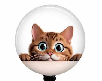Cat Badge Reel, Funny Cat With Big Eyes Badge Holder, Stethoscope ID Tag - Name Clip - Nurse Badge Reel - T162