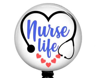 Nurse Life Badge Reel: Stethoscope & Hearts Design