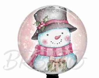 Christmas Badge Reel Holder - Cute Snowman with Vintage Charm, Stethoscope Tag, Carabiner, Breakaway Lanyard, T109