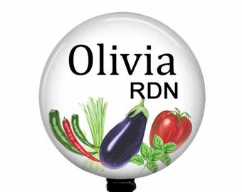 RDN Badge Reel: Vegetable Design, Registered Dietitian Gift