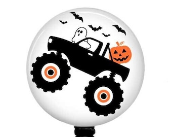 Halloween Monster Truck Retractable Badge Reel – Ghost, Bats, Pumpkin
