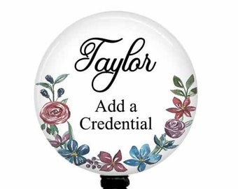 Floral Name Badge Reel: Retractable ID Holder, Nurse, Teacher