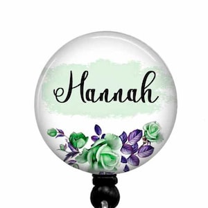 Floral Retractable ID Badge Reel: Green & Purple Stethoscope Tag