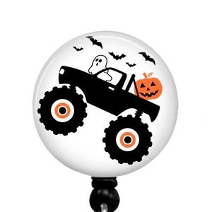 Halloween Monster Truck Retractable ID Badge Reel ~ Bats Ghost Halloween Badge Holder ~ Yoke Tag - Carabiner ~ Stethoscope Tag ~ Lanyard~T64