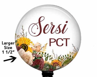 Floral PCT Badge Reel: Personalized ID Holder, Stethoscope Tag