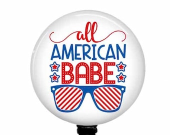 All American Babe Badge Reel: Patriotic Red, White, and Blue