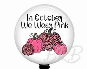 Pink Pumpkin Breast Cancer Awareness Badge Reel, Stethoscope ID Tag