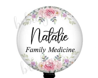 Personalized Floral Badge Reel: Teacher, Nurse, Office ID Holder