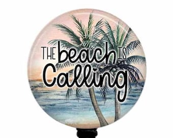 Beach Badge Reel: Palm Tree Ocean Scene - Stethoscope ID Tag