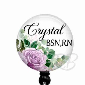 Nurse Badge Reel Floral Lilac & Eucalyptus | Retractable ID Badge Holder | RN BSN Name Tag Clip | Teacher Nurse Gift | Office Badge Reel T67