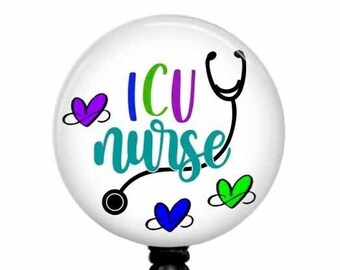 ICU Nurse Badge Reel, Stethoscope ID Tag, Carabiner, Lanyard, T83