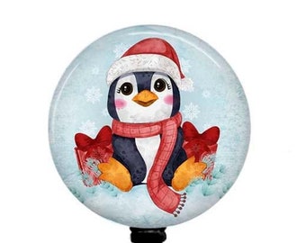Christmas Badge Reel Cute Penguin, Lanyard, Stethoscope ID Tag, Carabiner Reel, T72