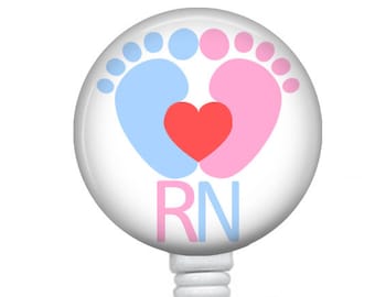 Baby Feet RN Badge Reel: Pediatric Nurse Retractable ID Holder