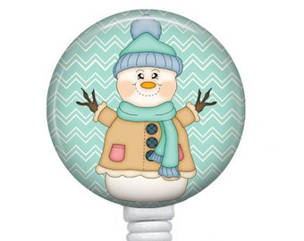 Christmas Badge Reel, Nurse Badge Holder, Badge Reels, Snowman Retractable Badge Reel, Green Chevron ID Badge Reel, RN Badge Reel, 412B