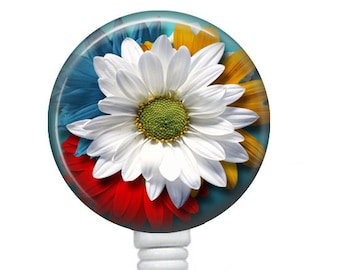 Daisy Badge Reel: Floral Retractable ID Holder