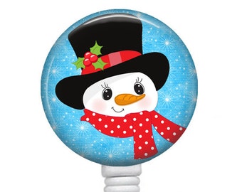 Snowman Badge Reel, RN Badge Holder Christmas Holiday Retractable ID Badge Teacher Nurse Badge Reels Security Name Tag 333B