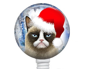 Christmas Grumpy Cat Badge Reel, Nurse Badge Holder, Retractable Badge Reel, ID Badge Reel, Nurse Badge Reel, Name Badge Reel, 310B