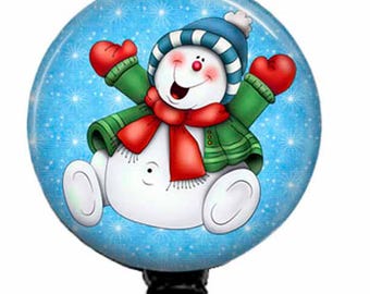 Christmas Snowman Badge Reel: Retractable Holiday ID Holder