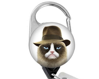 Indiana Jones Grumpy Cat Carabiner Badge Reel: Nurse ID Holder