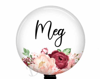 Marsala Floral Badge Reel: Personalized ID Tag