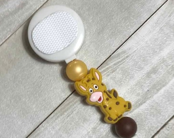 Interchangeable Badge Reel - Giraffe Gold & Brown Beads With or Without Hook and Loop