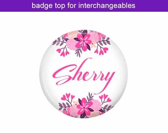 Badge Top for Interchangeable Badge Reels ~ Pink Flowers ~ Personalized ~ T3