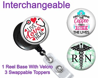 Interchangeable Badge Reel With 3 Floral Toppers