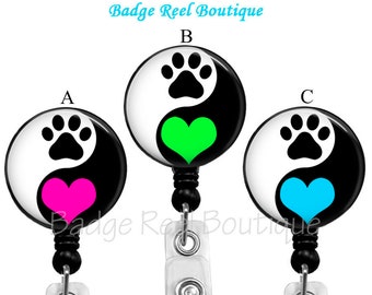 Yin Yang Dog Paw Retractable Badge Reel: Vet Tech Animal Rescue