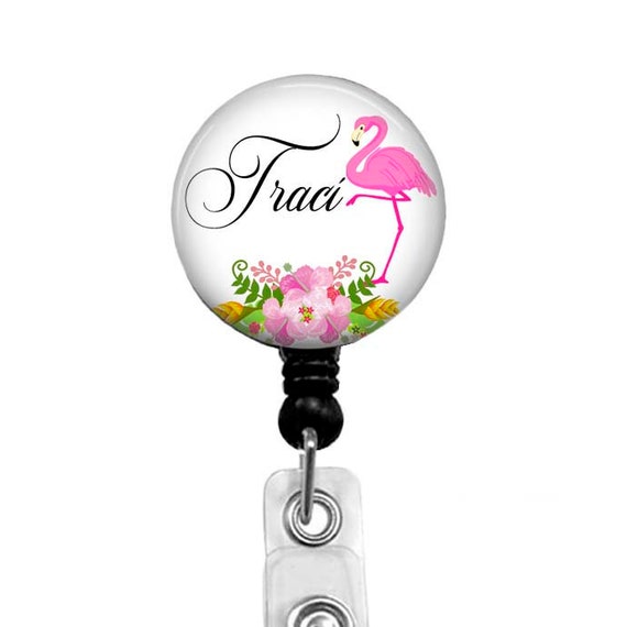 Pink Flamingo Badge Reel, Lanyard, Personalized Retractable Badge