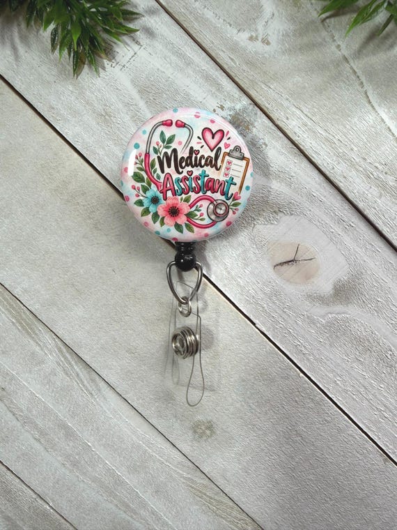 Medial Assistant Badge Reel, MA Badge Clip, Retractable ID Badge Reel,  Stethoscope Tag, Carabiner