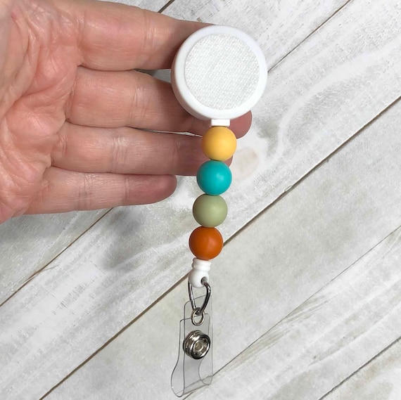 Interchangeable Badge Reel With Beads- Replacement - Hook and Loop - Golden Yellow - Turquoise - Sage - Pumpkin